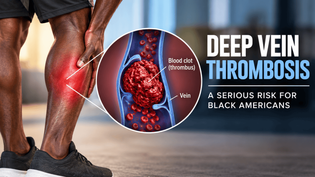 Deep vein thrombosis warning graphic — blood clots are a higher risk for Black patients in the hospital and during cancer treatment