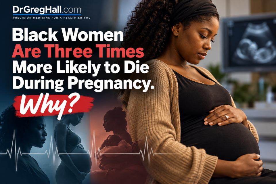 Black Women Are Three Times More Likely to Die During Pregnancy. Why? A pregnant Black woman holds her belly beside a heartbeat line